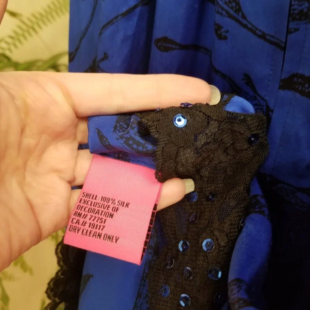 Betsey Johnson Blue and Black Lace-Trim Fit & Flare Pterodactyl Dress - Picture 4 of 9